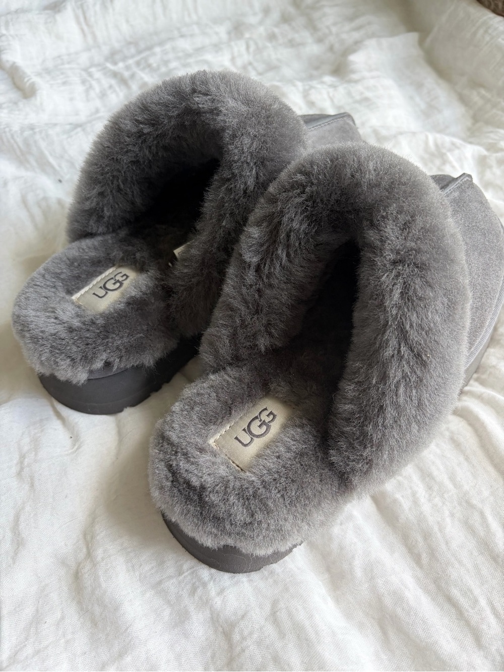 NEW UGG Gray Shearling Slippers - Cozy Slip-On - Picture 6 of 7